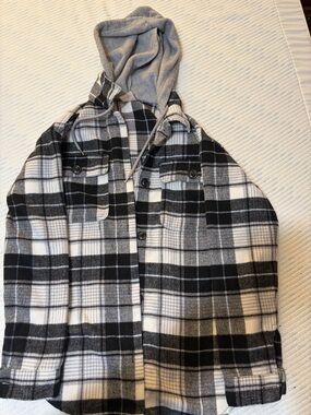 Black & White Plaid Hooded Shacket